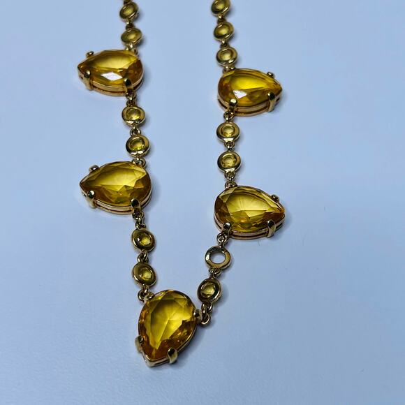 J.CREW Citrine Beveled Glass Necklace, 5 Panels, Gold Tone, Chunky Vintage - Picture 5 of 8